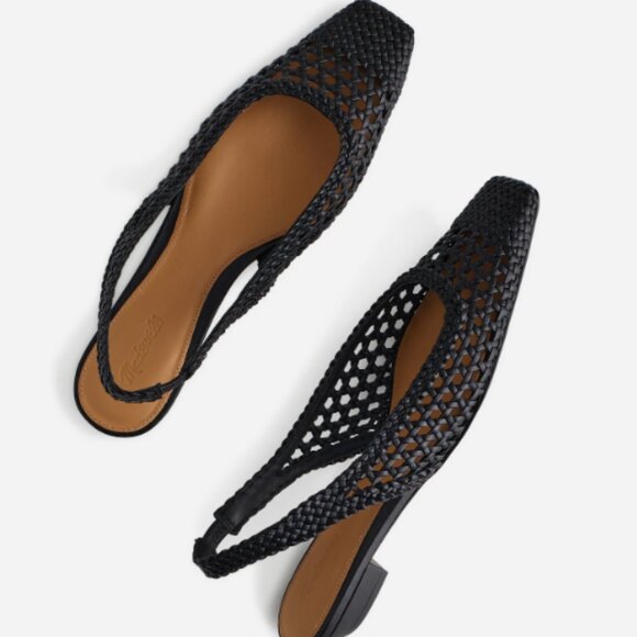 Madewell - The Ophelia Slingback Flats - 7 medium - BLACK WOVEN LEATHER - Picture 1 of 4